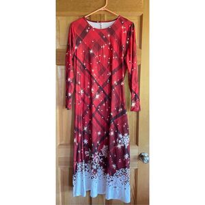 Womens Red Plaid Graphic Print Long Sleeve Dress Size Medium